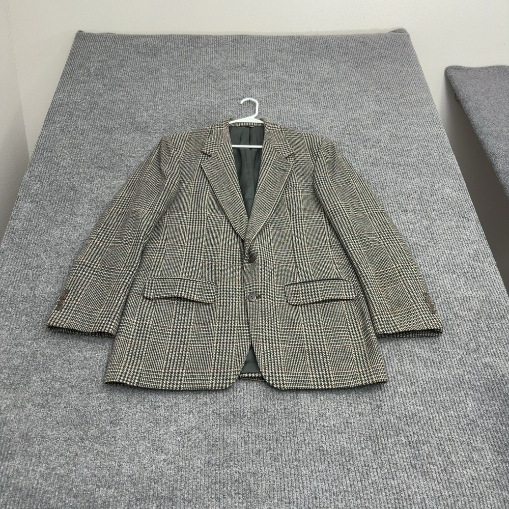 Vintage Bill Blass Blazer Mens Brown Wool Plaid Sport Coat Classic Style